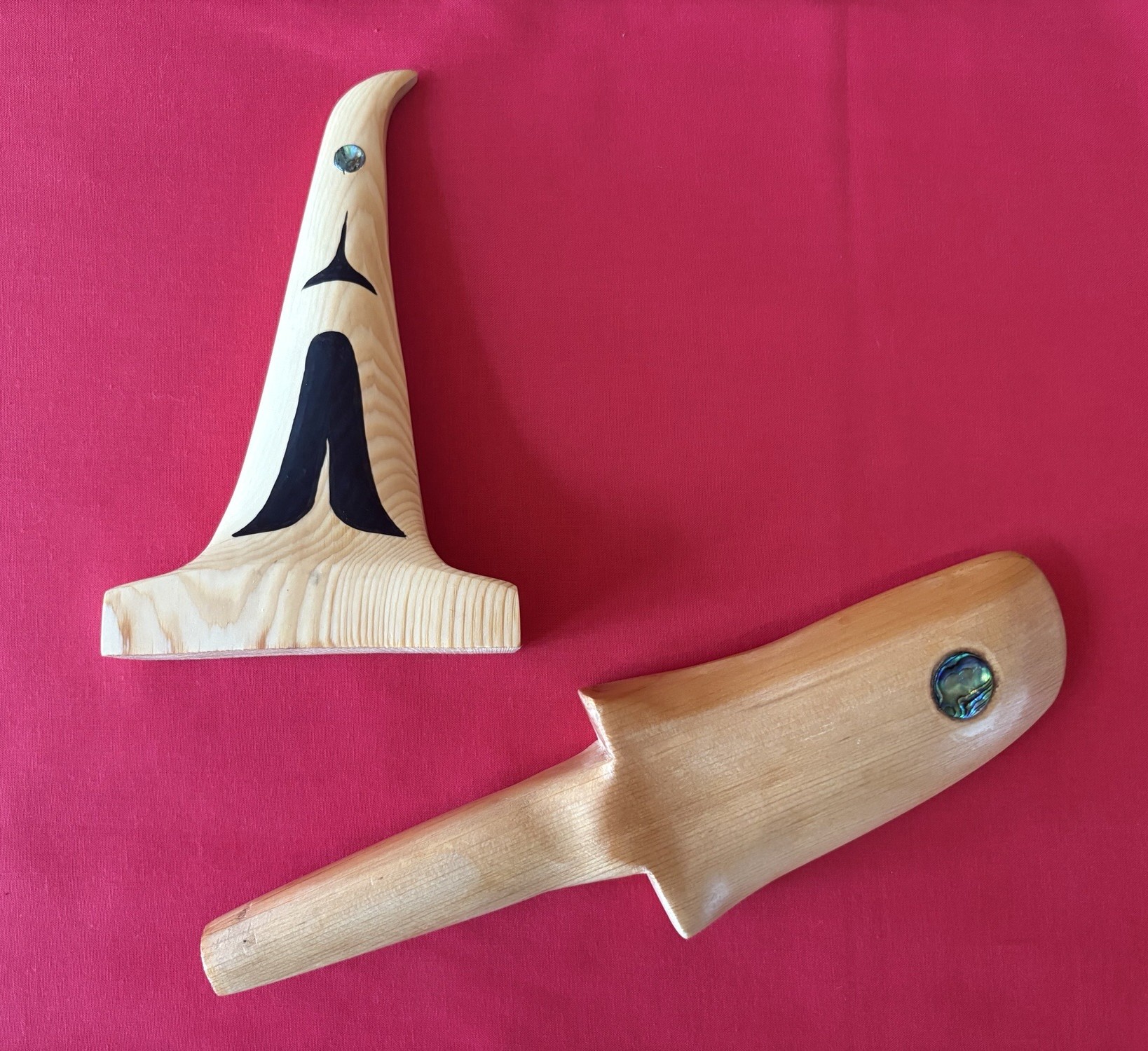 Carved Rattle and Dorsal Fin by Samish Carving Circle Members