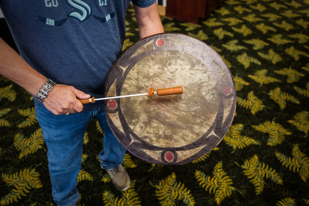 Tom Wooten plays his Samish Drum