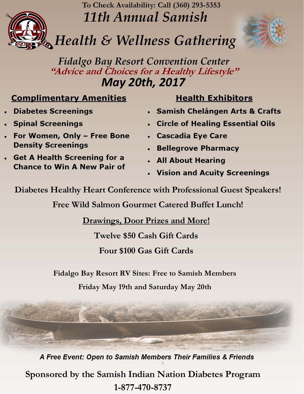 An advertisement flyer listing for the 11th Annual Samish Health & Wellness Gathering at Fidalgo Bay Resort.